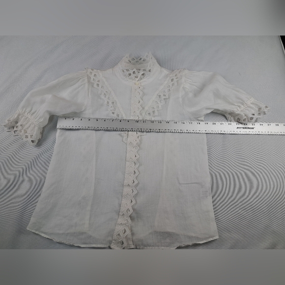 Frame Women's Embroidered High-Neck Short Sleeve Blouse Top Size S - Picture 11 of 13